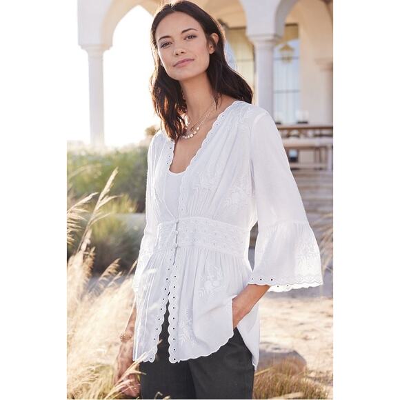 Soft Surroundings Melissani White Embroidered Eyelet Tunic Blouse Size Large - Picture 1 of 15